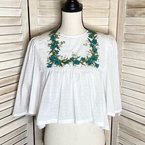 Upcycled by Reissue White Cotton Swiss Dot Vintage Handkerchief Top